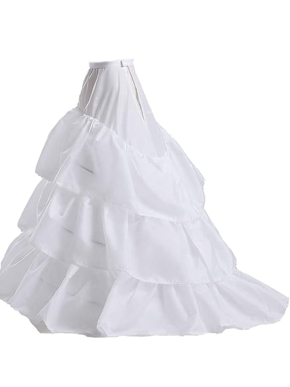 Women's 3 Hoops Train Petticoat White Crinoline Underskirt for Bridal Wedding Dress Ball Gown Regular 1PC