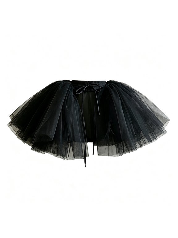 Women Split Underskirt Black Skirt Support Hard Mesh Elastic Waistband Adjustable Waist Skirt 1PC