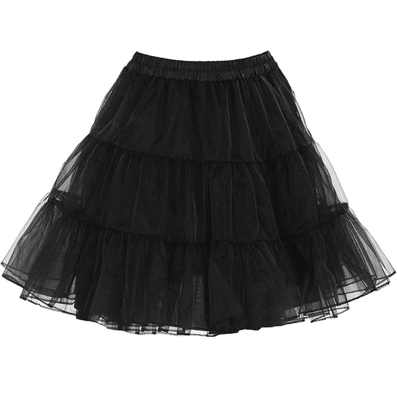 CYYPLAS Womens Plus Petticoat Tulle Tutu Underskirts Chiffon Black Half Slips Fluffy Layer Prom Puff Skirt Large-XLarge