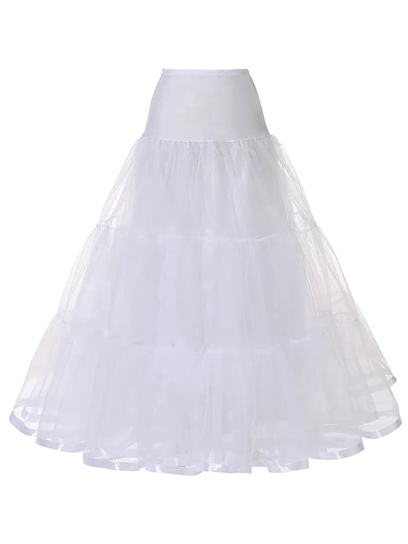 Women's Puffy Petticoat 39'' Length White Underskirt Midi Crinoline Tulle Petticoat Half Slip 1PC