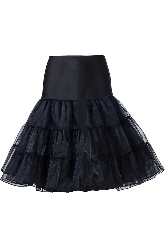 Women's Vintage 50s Rockabilly Crinoline Petticoat 26" Length Black Tutu Slip Underskirt Large-X-Large