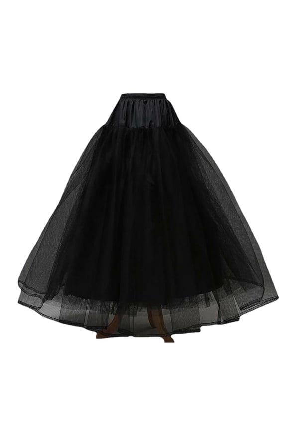 Women's Black a-Line 4 layers Hoopless Petticoat Crinoline Underskirt Slips for Bridal Prom Wedding Regular 1PC
