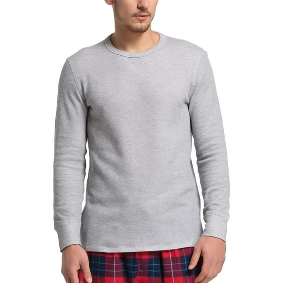 CYZ Men's Cotton Rib Knit Long Sleeve Crew Neck T-Shirt-Heather