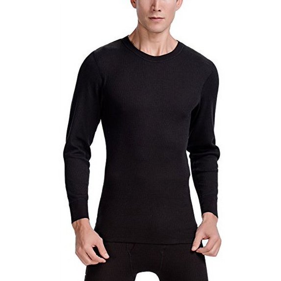 CYZ Men's Thermal Long Sleeve Crew Top-Black-2XL