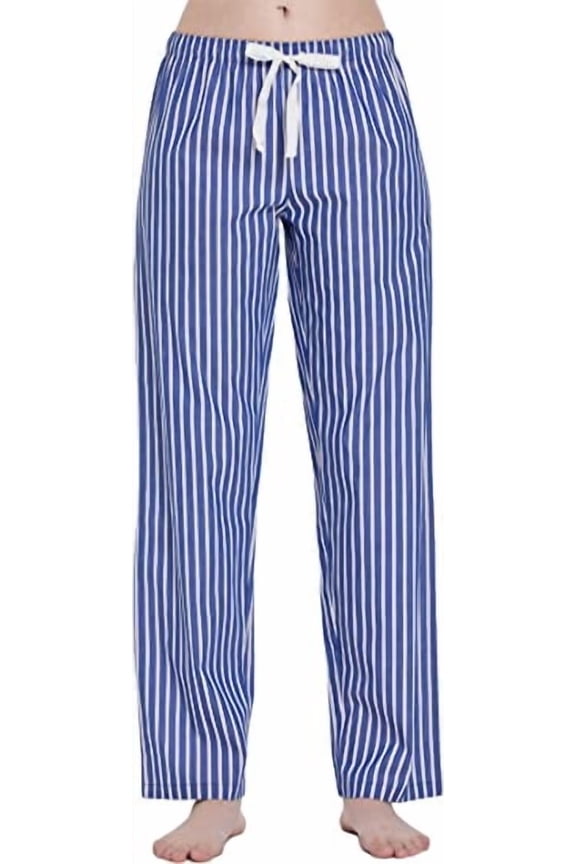 CYZ Women's 100% Cotton Woven Poplin Sleep Pajama Pants, Blue White Stripe, Womens Size: X-Large