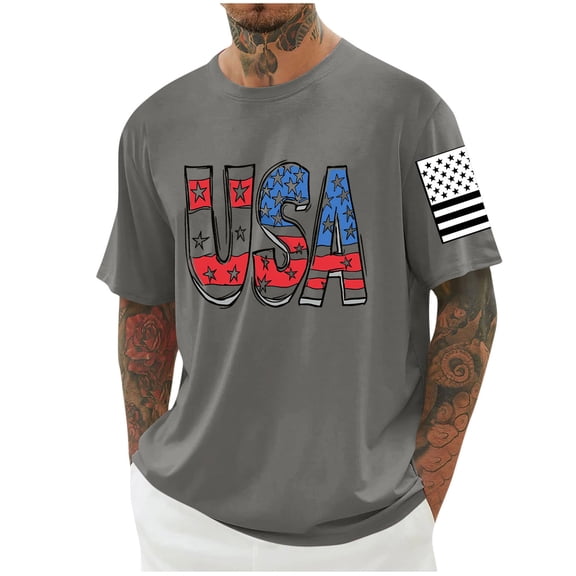 CYiJun American Flag Shirts for Men USA Patriotic Graphic T shirts 4th of July Memorial Day Tee Tops