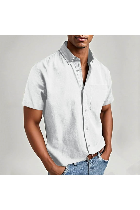 Button Down Shirts for Men Casual Lightweight Short Sleeve Work Shirts Stretch Stain Shield Formal Dress Shirt