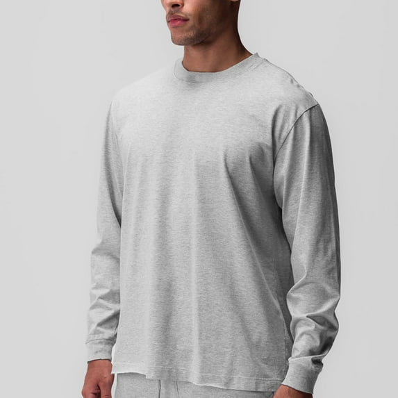 CYiJun Cotton Long Sleeve Shirts for Men Moisture Wicking Long Sleeve T Shirt Crew Neck Comfort Casual Basic Tee,Gray S