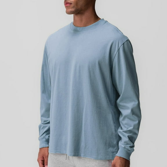 CYiJun Cotton Long Sleeve Shirts for Men Moisture Wicking Long Sleeve T Shirt Crew Neck Comfort Casual Basic Tee,Light Blue M