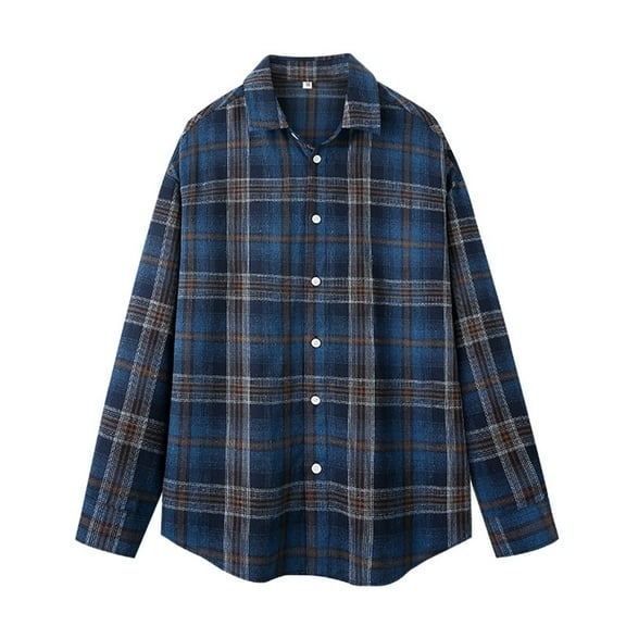 CYiJun Flannel Shirt for Men Plaid Mens Button Down Long Sleeve Shirts Soft Pure Cotton Casual Cozy Regular Fit,Navy XL
