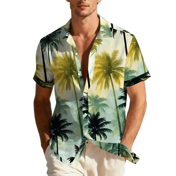 CYiJun George Button Down Shirts for Men Beach Summer Wedding Hawaiian Short Sleeve Shirts