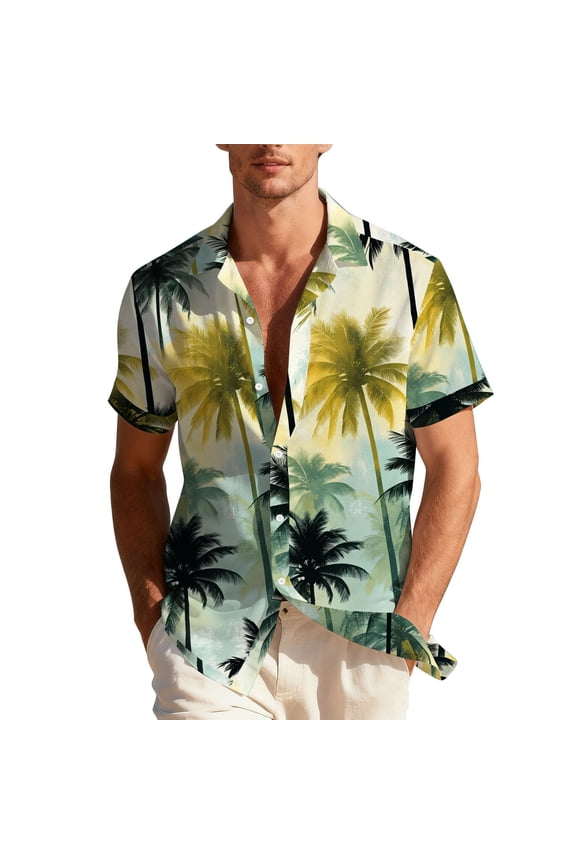 George Button Down Shirts for Men Beach Summer Wedding Hawaiian Short Sleeve Shirts