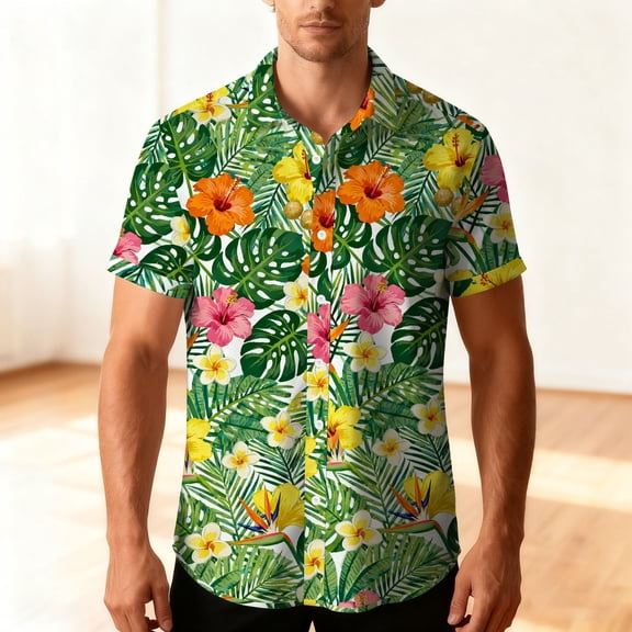 CYiJun George Button Down Shirts for Men Beach Summer Wedding Hawaiian Short Sleeve Tops