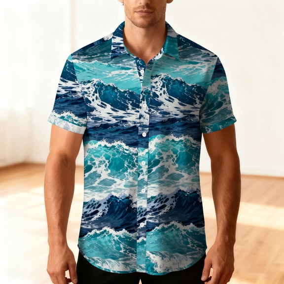 CYiJun George Button Down Shirts for Men Stretch Stain Shield Casual Short Sleeve Tops Summer Beach Shirt