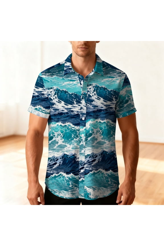 George Button Down Shirts for Men Stretch Stain Shield Casual Short Sleeve Tops Summer Beach Shirt