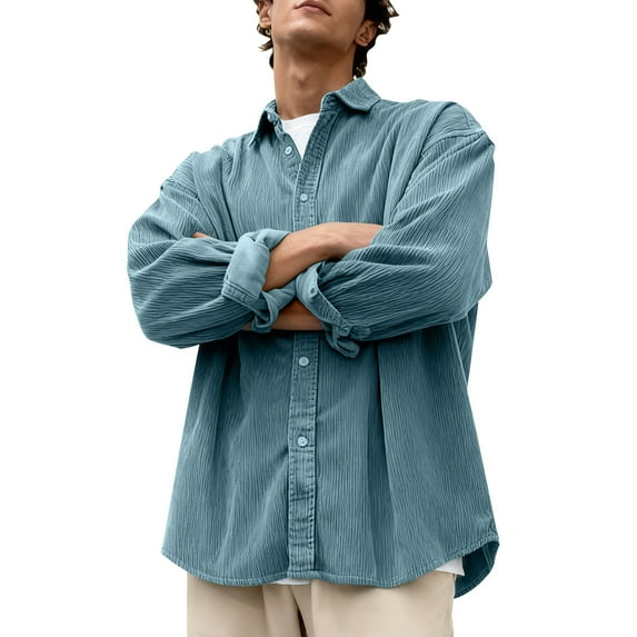 CYiJun George Corduroy Shirt for Men Casual Long Sleeve Soft Work Lightweight Button Down Shirts