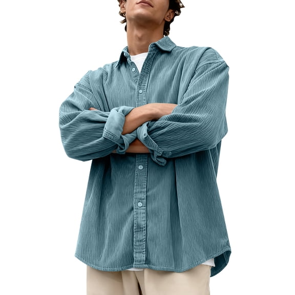 CYiJun George Corduroy Shirt for Men Casual Long Sleeve Soft Work Lightweight Button Down Shirts