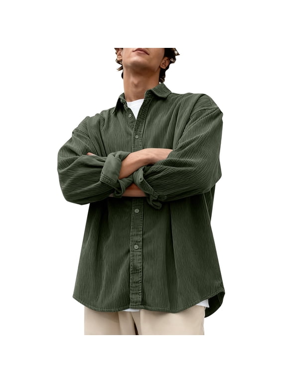 George Corduroy Shirt for Men Casual Long Sleeve Soft Work Lightweight Button Down Shirts