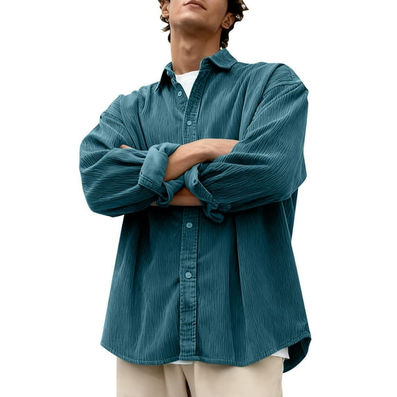 CYiJun George Corduroy Shirt for Men Casual Long Sleeve Soft Work Lightweight Button Down Shirts