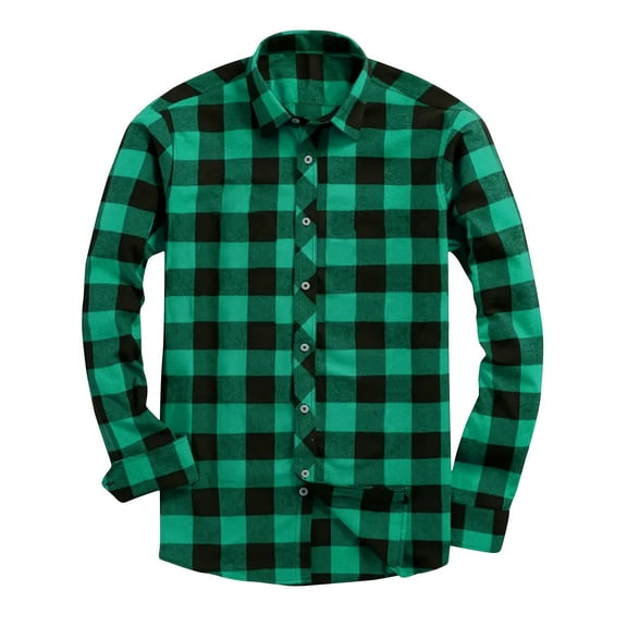 CYiJun George Flannel Plaid Shirt for Men Casual Classic Fit Long Sleeved Button Down Plaid Shirt,Green XL