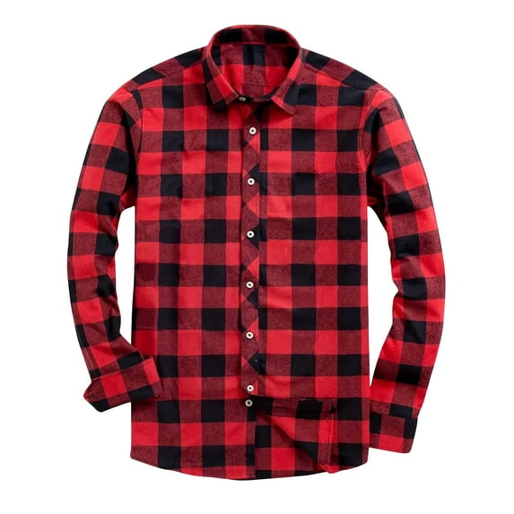 CYiJun George Flannel Plaid Shirt for Men Casual Classic Fit Long Sleeved Button Down Plaid Shirt,Red M