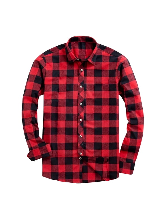 George Flannel Plaid Shirt for Men Casual Classic Fit Long Sleeved Button Down Plaid Shirt,Red XL