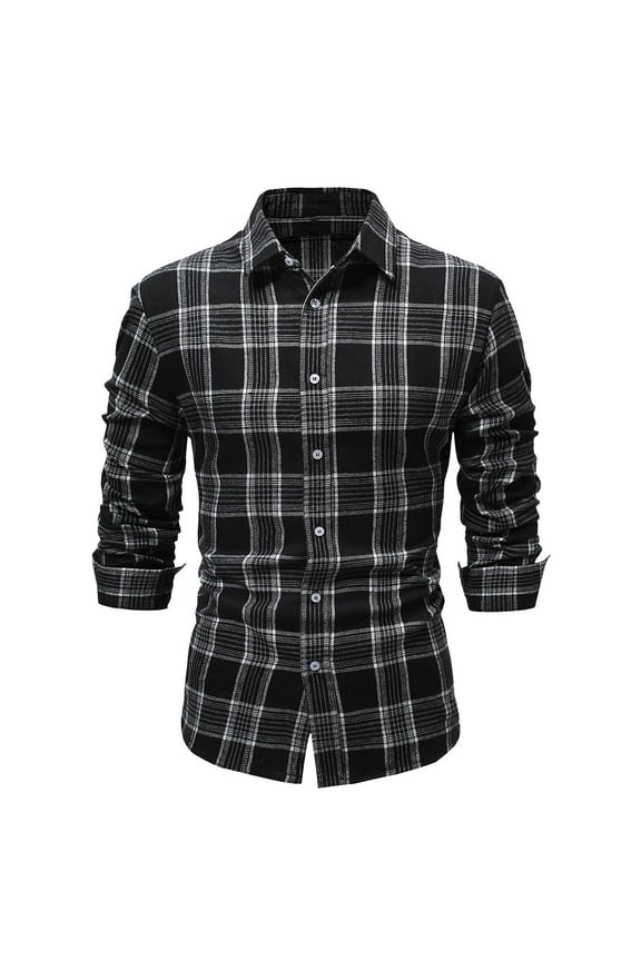 George Flannel Plaid Shirt for Men Men's Long Sleeve Flannel Button Down Plaid Casual Shirt,Black 2XL