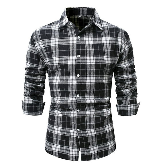 CYiJun George Flannel Plaid Shirt for Men Regular Fit Casual Long Sleeve Soft Flannel Plaid Button Down Shirts,Black 2XL