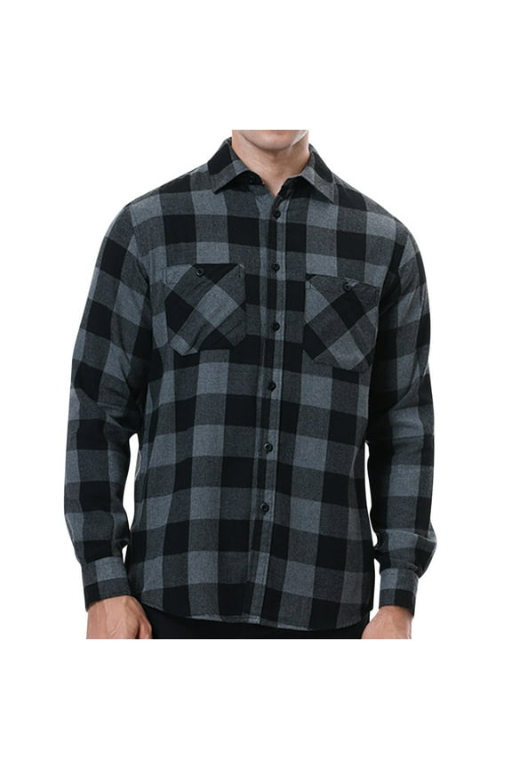 George Flannel Plaid Shirt for Men Regular Fit Long Sleeved Casual Button Down Shirt with Two Pockets,Gray XL