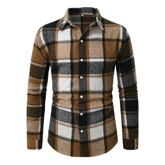 CYiJun George Flannel Shirt for Men Button Down Regular Fit Mens Flannel Shirt Long Sleeve Casual Plaid Flannel Shirt,Khaki M