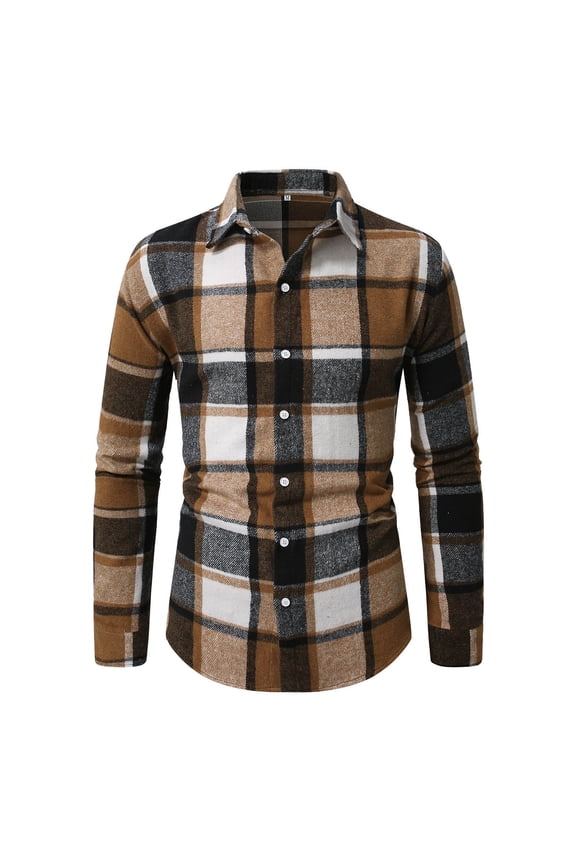 George Flannel Shirt for Men Button Down Regular Fit Mens Flannel Shirt Long Sleeve Casual Plaid Flannel Shirt,Khaki M