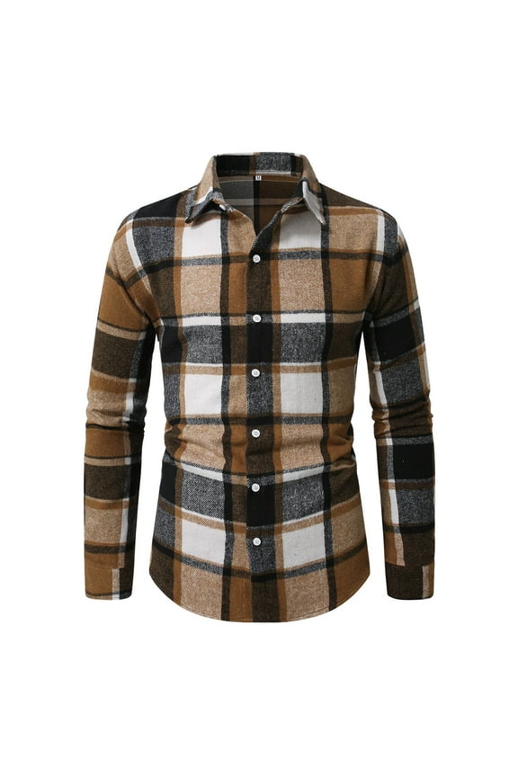 George Flannel Shirt for Men Button Down Regular Fit Mens Flannel Shirt Long Sleeve Casual Plaid Flannel Shirt,Khaki S
