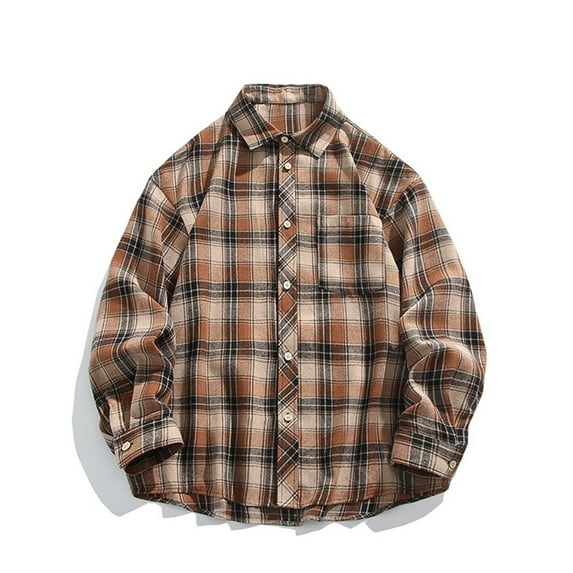 CYiJun George Flannel Shirt for Men Long Sleeve Regular Fit Button Down Casual Plaid Shirt with Pockets,Yellow L