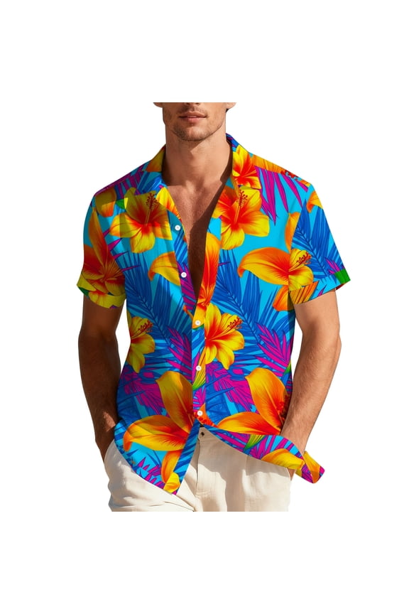 George Hawaiian Button Down Shirts for Men Summer Casual Beach Short Sleeve Shirt