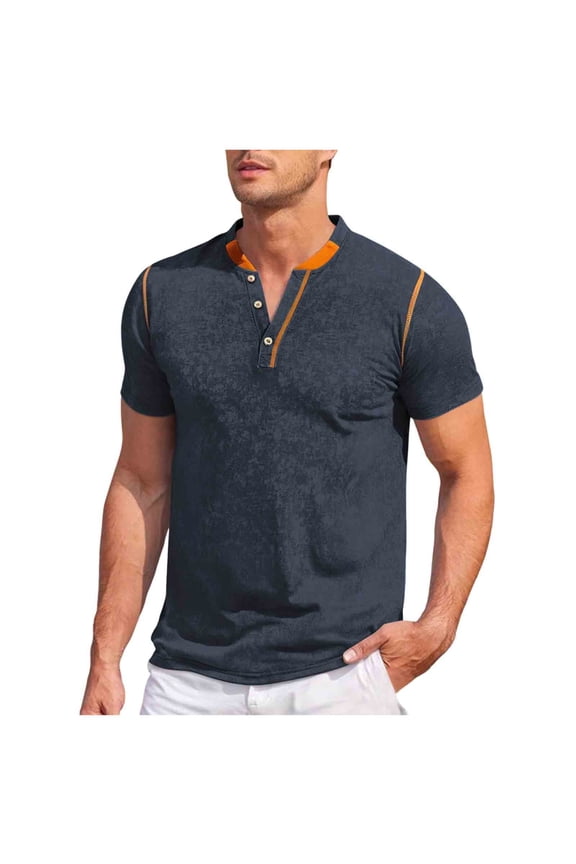 George Henley T Shirts for Men Summer Short Sleeve Casual Basic Button T-Shirt