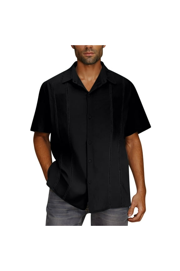 George Linen Button Down Shirt for Men Summer Short Sleeve Beach Wedding Vacation Casual Shirts