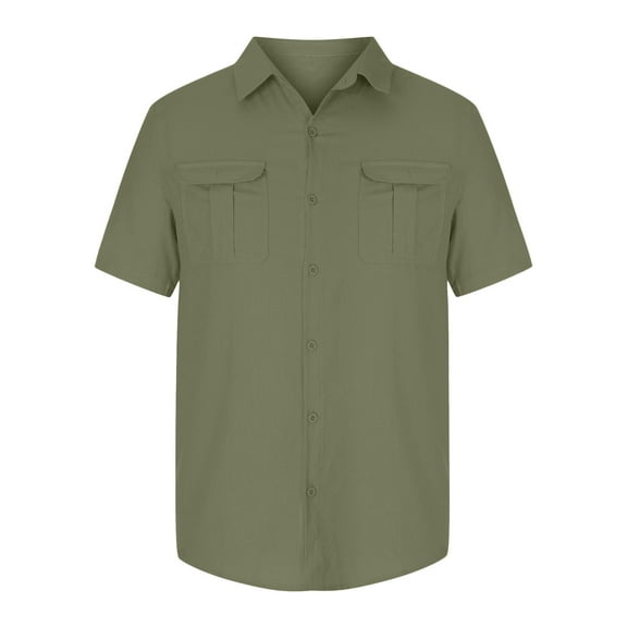 CYiJun George Men's Button Down Shirt Summer Beach Short Sleeve Casual Cotton Linen Shirts with Two Pockets