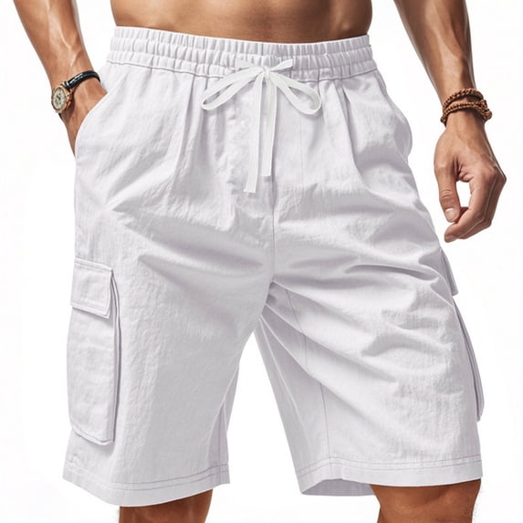 CYiJun Men's Casual Cargo Shorts Elastic Waist Drawstring Hiking Shorts for Work Athletic Travel Outdoor with Multi Pockets