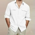 thumbnail image 1 of CYiJun Mens Cotton Linen Shirt Casual Button Down Shirts Cargo Long Sleeve Shirt with Pocket Hiking Travel Camping, 1 of 6