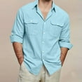 thumbnail image 1 of CYiJun Men's Cotton Linen Shirt Casual Button Down Shirts Cargo Long Sleeve Shirt with Pocket Hiking Travel Camping, 1 of 6