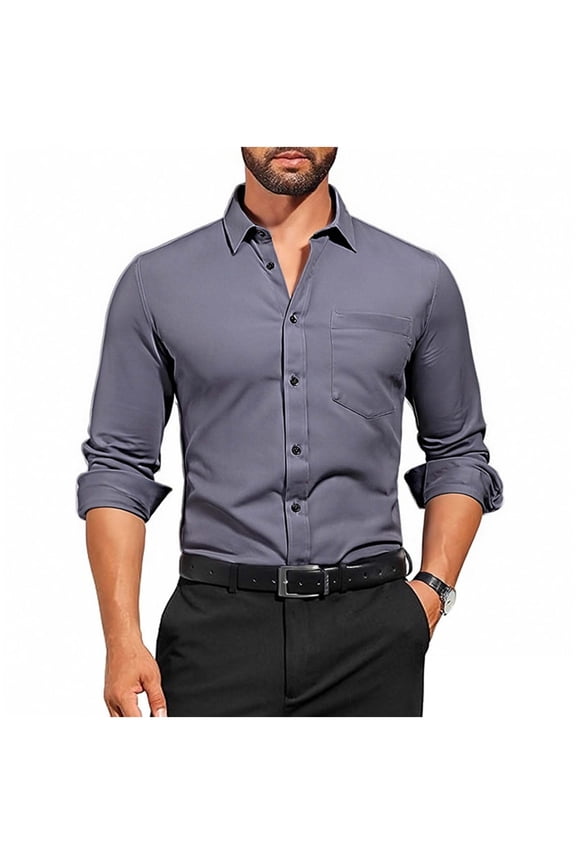 Mens Stretch Dress Shirts Solid Long Sleeve Wrinkle Free Formal Shirt Business Casual Button Down Shirts