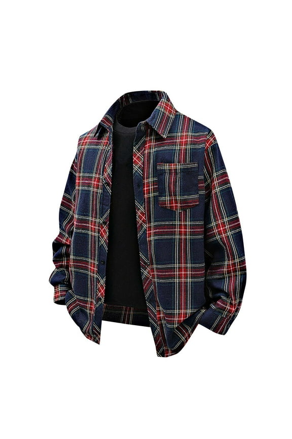 George Mens Button Down Plaid Shirts Casual Long Sleeve Flannel Shirts for Men Fashion Business Shirt,Navy 2XL