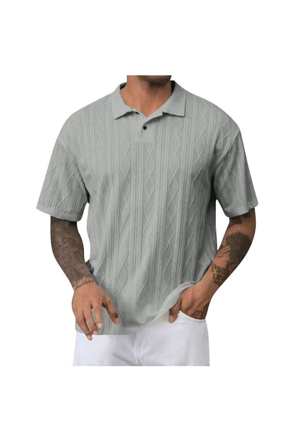 Mens Casual Polo Shirt Summer Short Sleeve Vacation Button Beach Knit Stretchy Golf Shirts