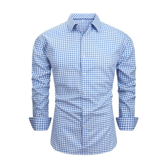 CYiJun George Mens Dress Plaid Shirts Long Sleeve Wrinkle Resistant Formal Shirt Business Casual Button Down Shirts,Light Blue 3XL
