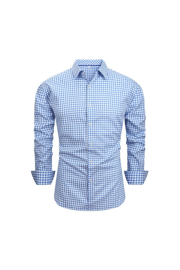 Mens Dress Plaid Shirts Long Sleeve Wrinkle Resistant Formal Shirt Business Casual Button Down Shirts,Light Blue 3XL