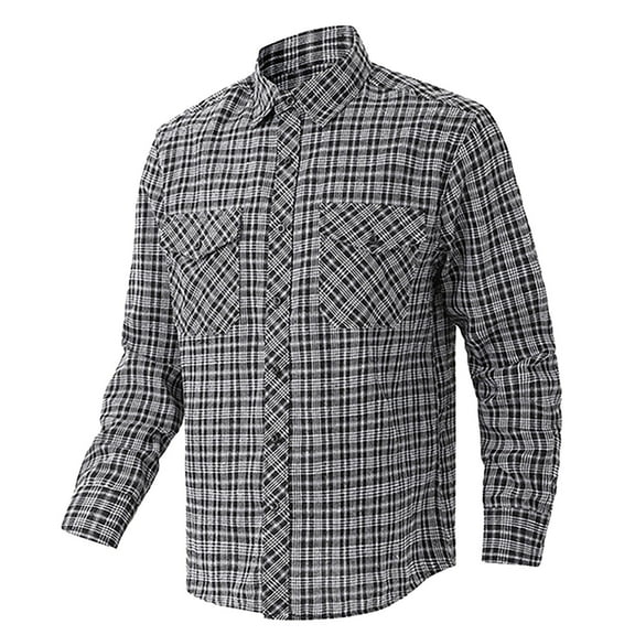 CYiJun George Mens Flannel Plaid Shirt Long Sleeve Button Down Casual Shirt with Two Pockets,Black L