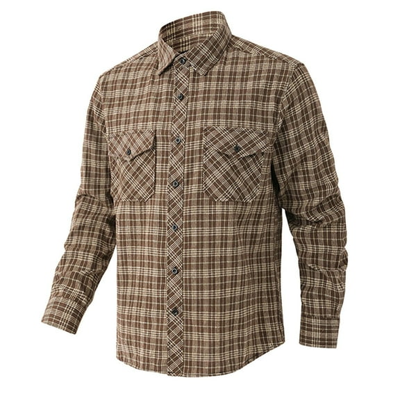 CYiJun George Mens Flannel Plaid Shirt Long Sleeve Button Down Casual Shirt with Two Pockets,Brown L