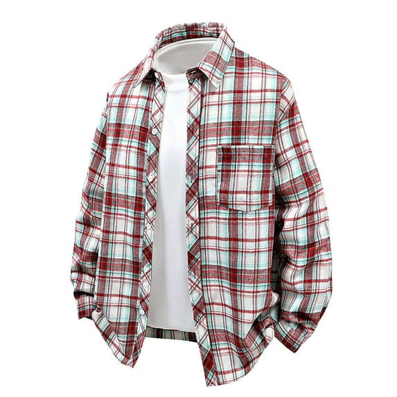 CYiJun Mens Flannel Plaid Shirt Relaxed Fit Casual Long Sleeve Soft Button Down Shirts with Pockets,Red L