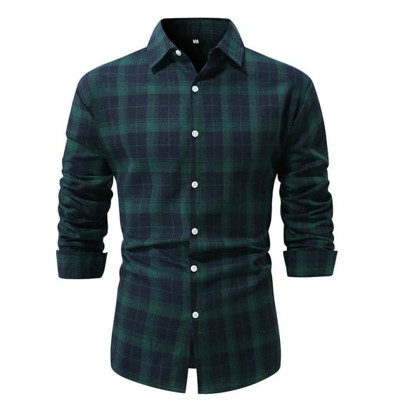 CYiJun George Mens Flannel Plaid Shirts Regual Fit Casual Long Sleeve Button Down Fleece Shirts,Green XL