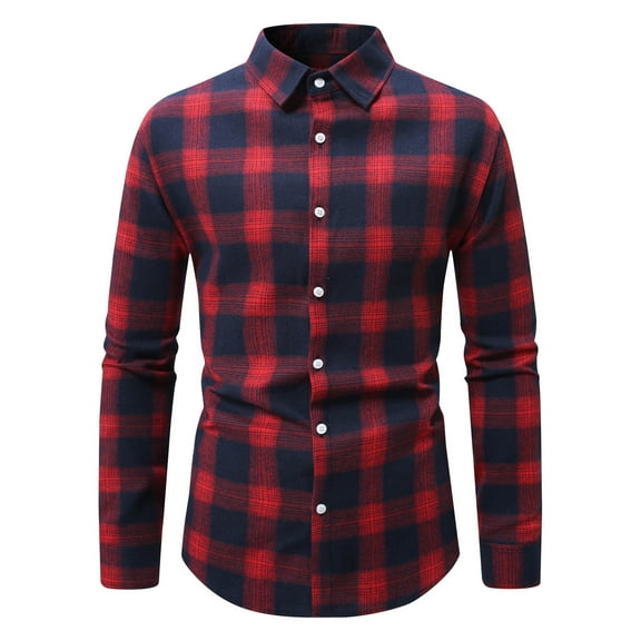 CYiJun George Mens Flannel Shirts Long Sleeve Plaid Button Down Shirt Cotton Flannel Shirt for Men Shirts Casual Work Shirts,Red XL